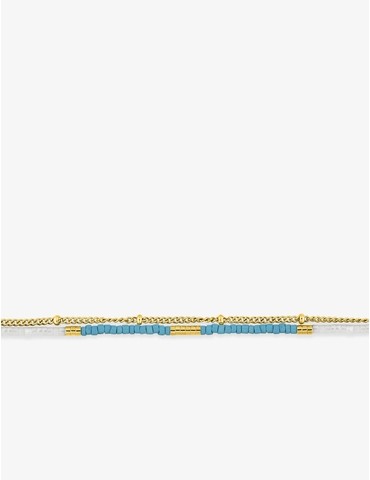 Bracelet double rang acier doré et cristaux synthétiques bleus