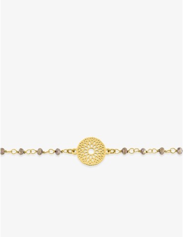 Bracelet fantaisie cristal marron, petite chaîne en acier doré et motif
