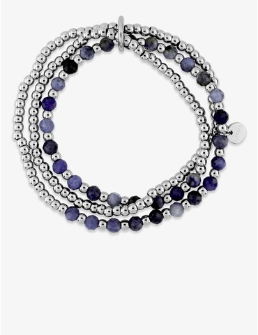 Bracelet élastique 3 rangs, acier et lapis-lazuli bleu