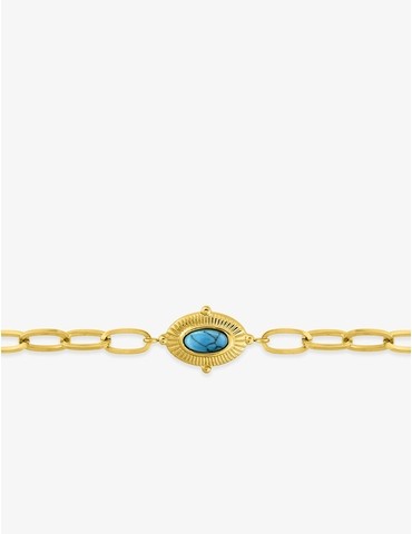 Bracelet alternée acier doré et motif ovale, turquoise synthétique
