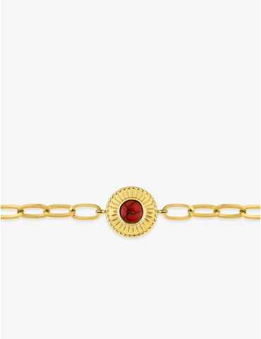 Bracelet fantaisie acier doré, maille alternée et turquoise rouge synthétique