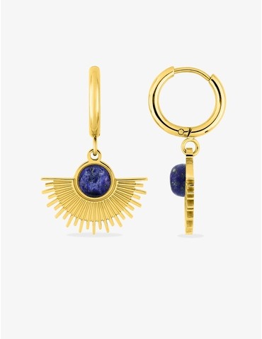 Boucles d'oreilles acier doré, motif et lapis-lazuli bleu