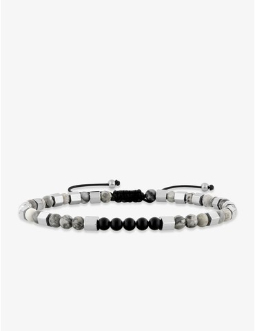 Bracelet perles grises et noires et acier