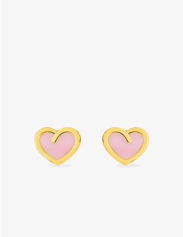 Boucles d'oreilles cœurs or jaune 375‰ et laque