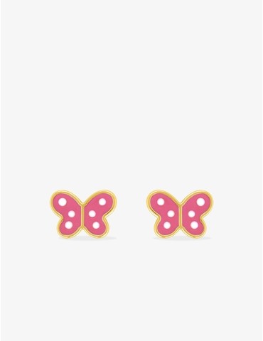 Boucles d'oreilles clous papillon or jaune 750 ‰ et laque