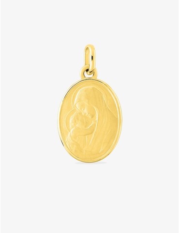 Pendentif médaille vierge à l'enfant or jaune 750 ‰ 15 x 25 mm