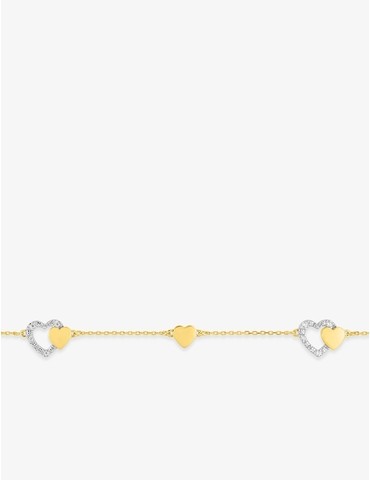 Bracelet cœurs bicolores or jaune 375‰, rhodium et diamants 0,04 ct