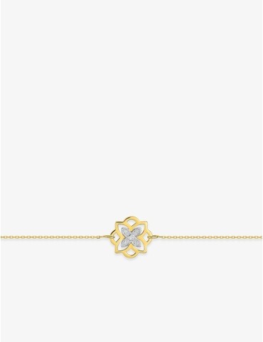 Bracelet fleur or jaune 375‰, rhodium et diamants 0,01 ct