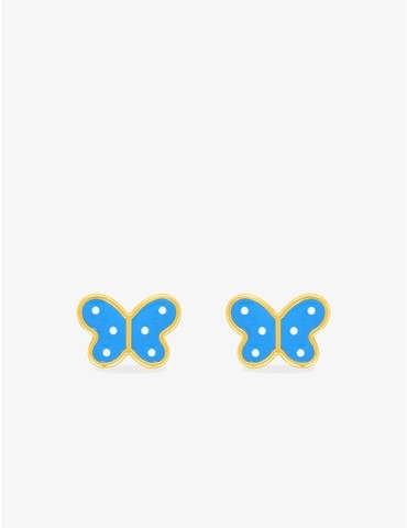 Boucles d'oreilles clous papillon plaqué or et laque bleue et blanche