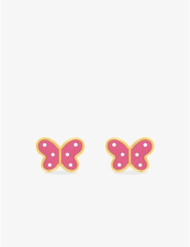 Boucles d'oreilles clous papillon plaqué or et laque rose et blanche