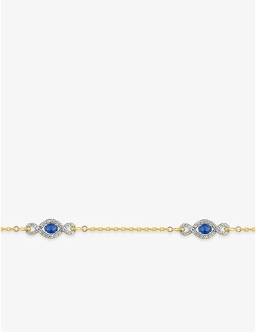 Bracelet fantaisie plaqué or, rhodium, oxydes de zirconium blancs et bleus